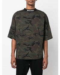 dunkelgrünes Camouflage T-Shirt mit einem Rundhalsausschnitt von Palm Angels