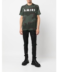 dunkelgrünes Camouflage T-Shirt mit einem Rundhalsausschnitt von Amiri