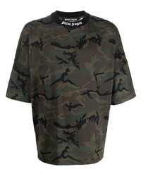 dunkelgrünes Camouflage T-Shirt mit einem Rundhalsausschnitt von Palm Angels