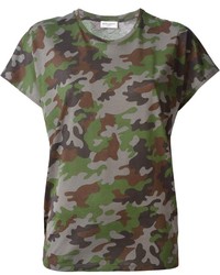 dunkelgrünes Camouflage T-Shirt mit einem Rundhalsausschnitt von Saint Laurent