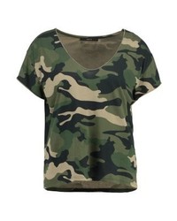 dunkelgrünes Camouflage T-Shirt mit einem Rundhalsausschnitt von Set