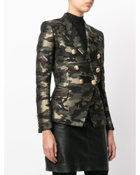 dunkelgrünes Camouflage Zweireiher-Sakko von Balmain