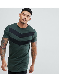 dunkelgrünes T-Shirt mit einem Rundhalsausschnitt mit Chevron-Muster