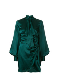 dunkelgrünes gerade geschnittenes Kleid mit Falten von Caroline Constas