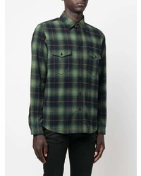 dunkelgrünes Flanell Langarmhemd mit Schottenmuster von Saint Laurent