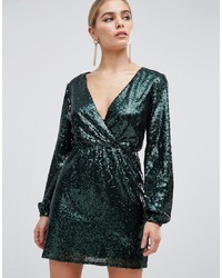 dunkelgrünes gerade geschnittenes Kleid aus Pailletten von Outrageous Fortune