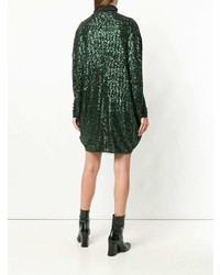 dunkelgrünes gerade geschnittenes Kleid aus Pailletten von Gianluca Capannolo