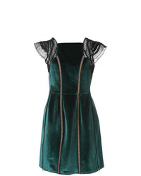 dunkelgrünes gerade geschnittenes Kleid aus Samt von Self-Portrait