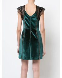 dunkelgrünes gerade geschnittenes Kleid aus Samt von Self-Portrait