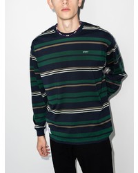 dunkelgrünes horizontal gestreiftes Langarmshirt von WTAPS