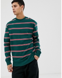 dunkelgrünes horizontal gestreiftes Sweatshirt