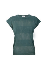 dunkelgrünes horizontal gestreiftes T-Shirt mit einem Rundhalsausschnitt