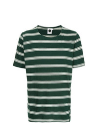 dunkelgrünes horizontal gestreiftes T-Shirt mit einem Rundhalsausschnitt von Bassike