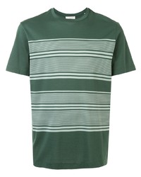 dunkelgrünes horizontal gestreiftes T-Shirt mit einem Rundhalsausschnitt von Cerruti 1881