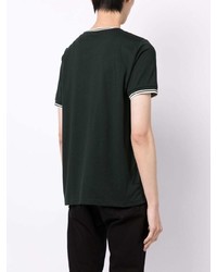dunkelgrünes horizontal gestreiftes T-Shirt mit einem Rundhalsausschnitt von Fred Perry