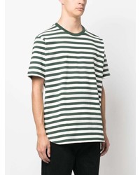 dunkelgrünes horizontal gestreiftes T-Shirt mit einem Rundhalsausschnitt von Junya Watanabe