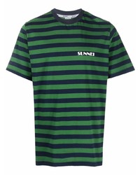 dunkelgrünes horizontal gestreiftes T-Shirt mit einem Rundhalsausschnitt von Sunnei