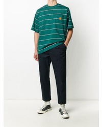 dunkelgrünes horizontal gestreiftes T-Shirt mit einem Rundhalsausschnitt von Kenzo