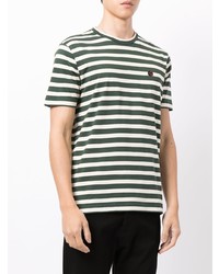 dunkelgrünes horizontal gestreiftes T-Shirt mit einem Rundhalsausschnitt von YMC