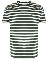 dunkelgrünes horizontal gestreiftes T-Shirt mit einem Rundhalsausschnitt von YMC