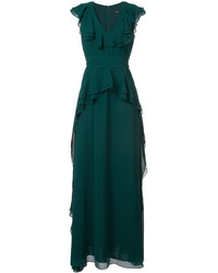 dunkelgrünes Kleid mit Rüschen von Badgley Mischka