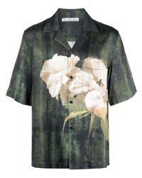 dunkelgrünes Kurzarmhemd mit Blumenmuster von Acne Studios
