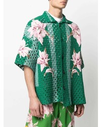 dunkelgrünes Kurzarmhemd mit Blumenmuster von Valentino