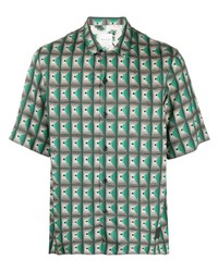 dunkelgrünes Kurzarmhemd mit geometrischem Muster