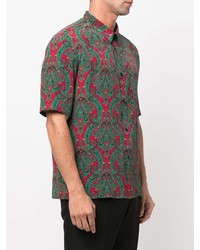 dunkelgrünes Kurzarmhemd mit Paisley-Muster von Saint Laurent