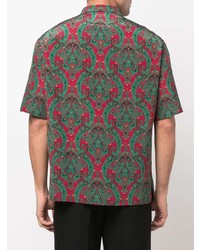 dunkelgrünes Kurzarmhemd mit Paisley-Muster von Saint Laurent