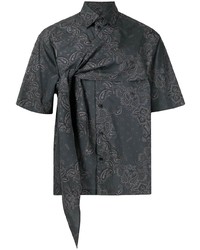 dunkelgrünes Kurzarmhemd mit Paisley-Muster von Yoshiokubo