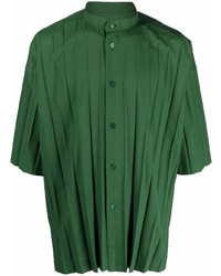 dunkelgrünes Kurzarmhemd von Homme Plissé Issey Miyake