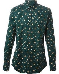 dunkelgrünes Langarmhemd mit Blumenmuster von Dolce & Gabbana