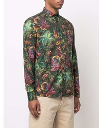 dunkelgrünes Langarmhemd mit Blumenmuster von Etro