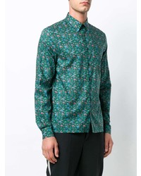dunkelgrünes Langarmhemd mit Blumenmuster von Prada