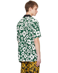dunkelgrünes Langarmhemd mit Blumenmuster von Marni