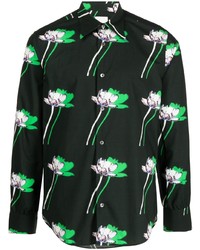 dunkelgrünes Langarmhemd mit Blumenmuster von Paul Smith