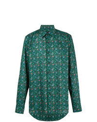 dunkelgrünes Langarmhemd mit Blumenmuster von Prada