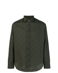 dunkelgrünes Langarmhemd mit geometrischem Muster