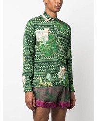 dunkelgrünes Langarmhemd mit geometrischem Muster von Ahluwalia