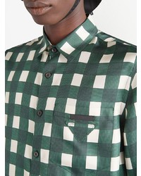 dunkelgrünes Langarmhemd mit Karomuster von Prada