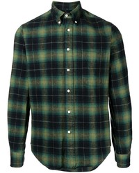 dunkelgrünes Langarmhemd mit Karomuster von Gitman Vintage