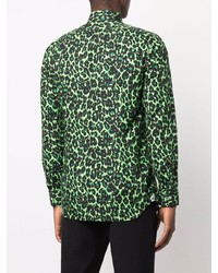 dunkelgrünes Langarmhemd mit Leopardenmuster von Gabriele Pasini