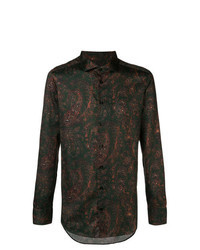 dunkelgrünes Langarmhemd mit Paisley-Muster