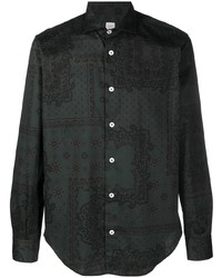 dunkelgrünes Langarmhemd mit Paisley-Muster von Eleventy