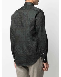 dunkelgrünes Langarmhemd mit Paisley-Muster von Eleventy