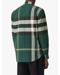 dunkelgrünes Langarmhemd mit Schottenmuster von Burberry