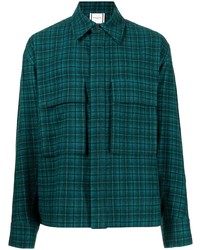 dunkelgrünes Langarmhemd mit Schottenmuster von Wooyoungmi