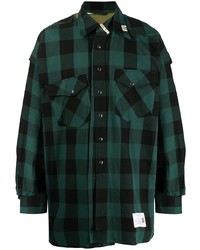 dunkelgrünes Langarmhemd mit Vichy-Muster von Maison Mihara Yasuhiro
