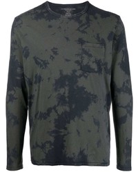 dunkelgrünes Mit Batikmuster Langarmshirt